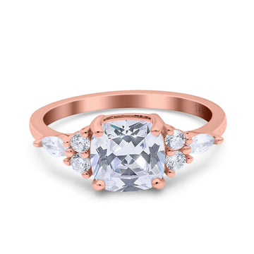 14K Rose Gold Cushion Cut Art Deco Bridal Wedding Engagement Ring Simulated CZ Size-7